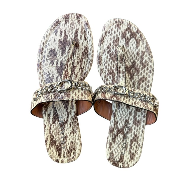 Coach Shoes - Coach  EUC Jaclyn Python Embossed Leather Logo Chain Thong Sandals Sz 7.5B